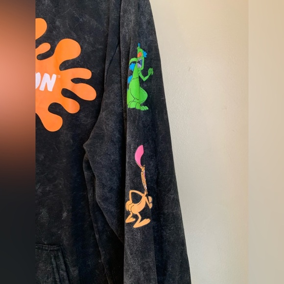 Nickelodeon Hoodie Rugrats Ren Stimpy Mens Large Black Acid Washed Retro 90s - Picture 5 of 8